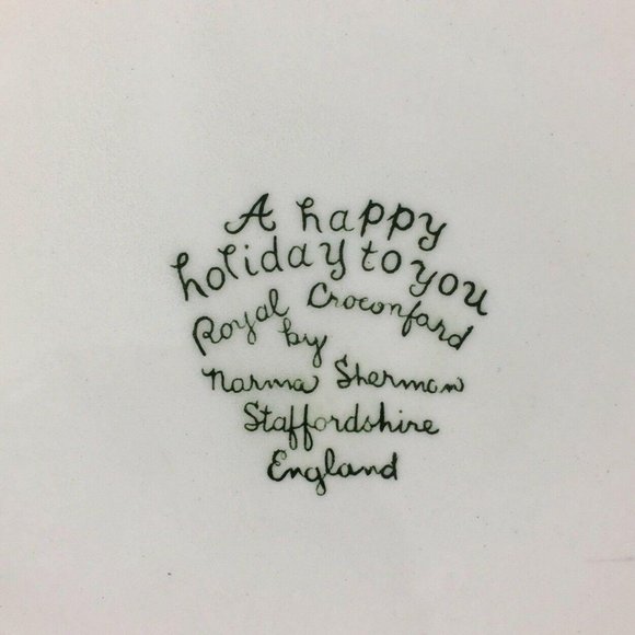 1980 Royal Crownford Christmas Plate Green Norma Sherman Staffordshire England - Picture 6 of 6